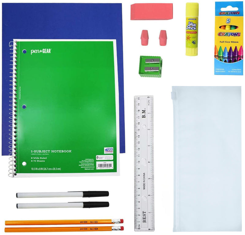 18 Piece Wholesale Basic School Supply Kit With 17" Backpack - Bulk Case of 6 Backpacks and Kits