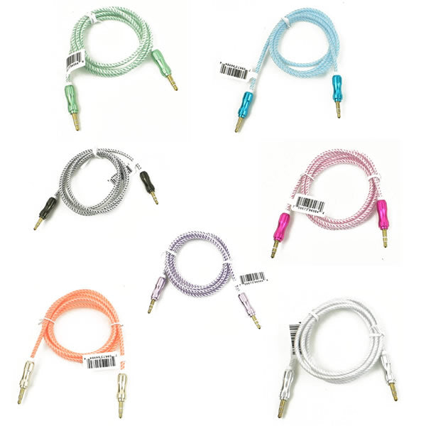 Wholesale 3ft Long Round Auxiliary Cable in 7 Assorted Colors - Bulk Case of 48 Cords - 4984-48