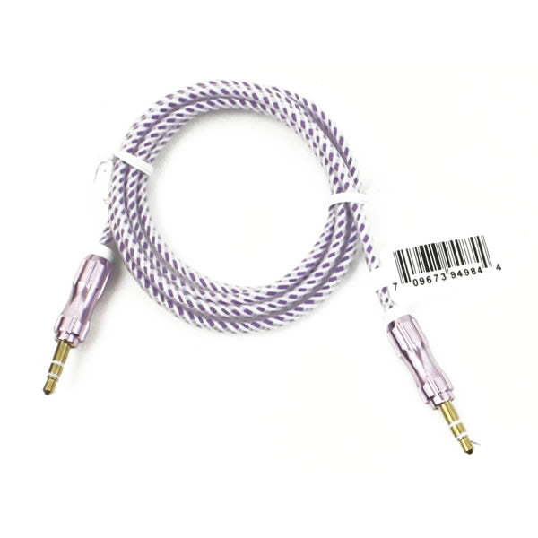 Wholesale 3ft Long Round Auxiliary Cable in 7 Assorted Colors - Bulk Case of 48 Cords - 4984-48