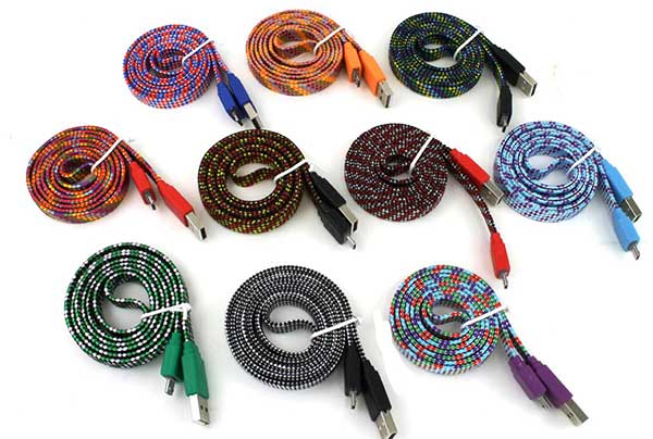 Wholesale Braided High Speed 3ft Long Cell Phone Cable in 7 Assorted Colors - Bulk Case of 48 Chargers - 8851-48