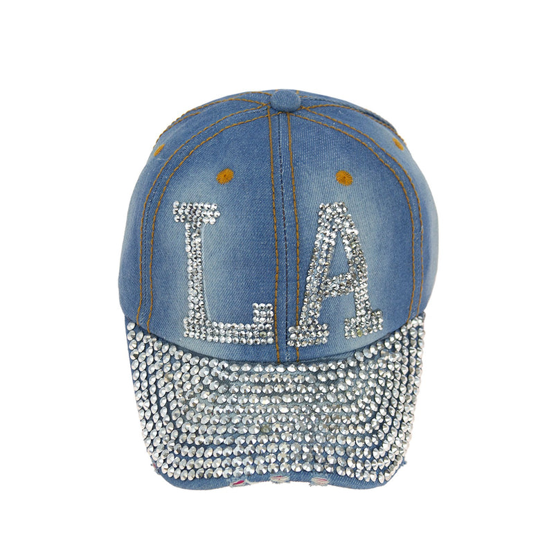 Wholsale LA Jewel Rhinestone Bling Studs Baseball Cap Adjustable - Bulk Case of 24 Hats - 2089-6-24