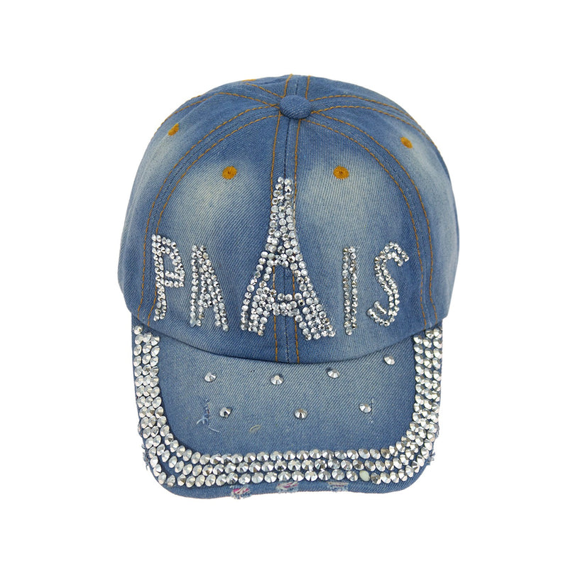 Wholesale Paris Jewel Rhinestone Half Bling Studs Baseball Cap Adjustable - Bulk Case of 24 Hats - 2094-6-24