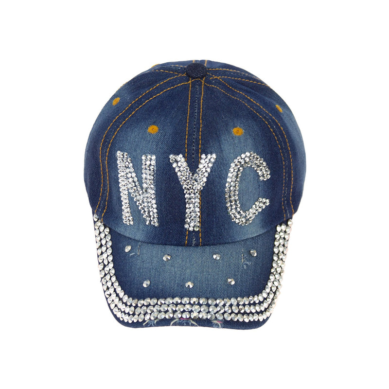 Wholesale NYC Jewel Rhinestone Half Bling Studs Baseball Cap Adjustable - Bulk Case of 24 Hats - 2094-7-24