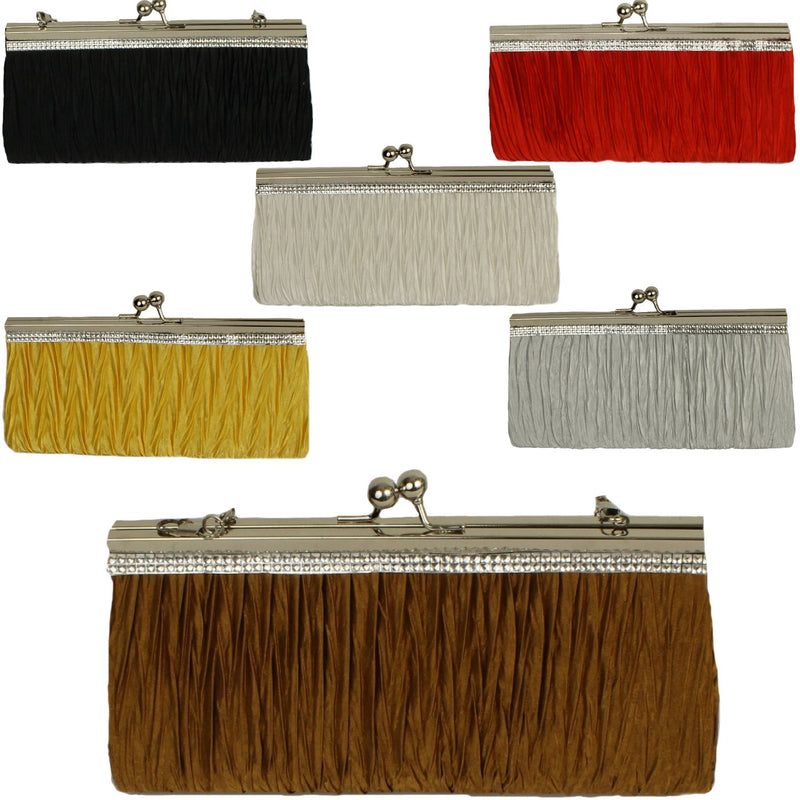 Wholesale Large Evening Bags w/ Stones - Pleated Assorted Colors - EB1020-PLEATED-ASST-48