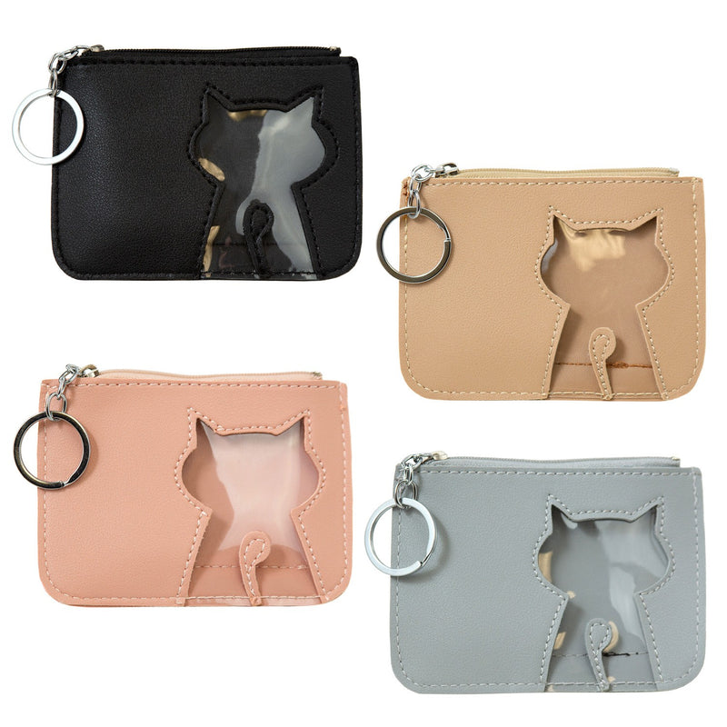 Wholesale Womens Cat Coin Purse with Front Pocket in 4 Assorted Colors - Bulk Case of 24 - 1141-24