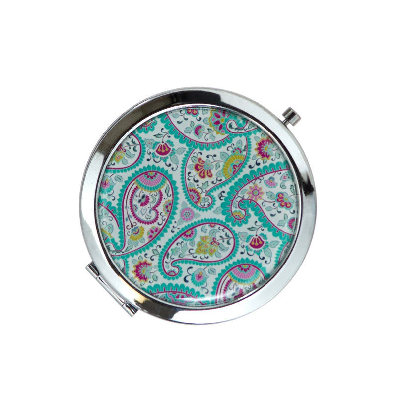 Wholesale Round Cosmetic Mirror in Assorted Paisley Prints - Bulk Case of 48 - 801-PAISLY-48