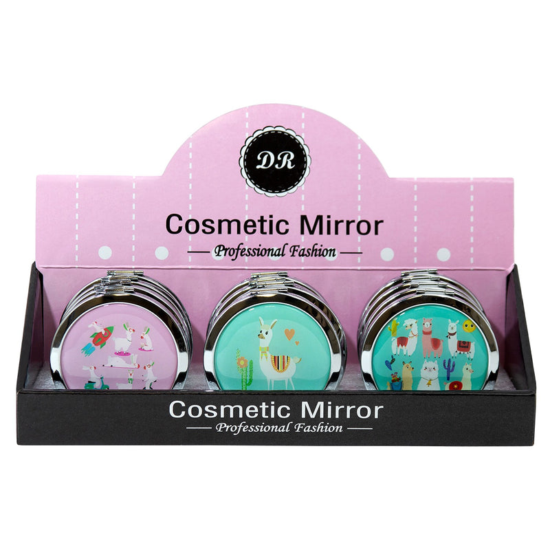 Wholesale Round Cosmetic Mirror in Assorted Alpaca Prints - Bulk Case of 48 - 801-ALPACA-48