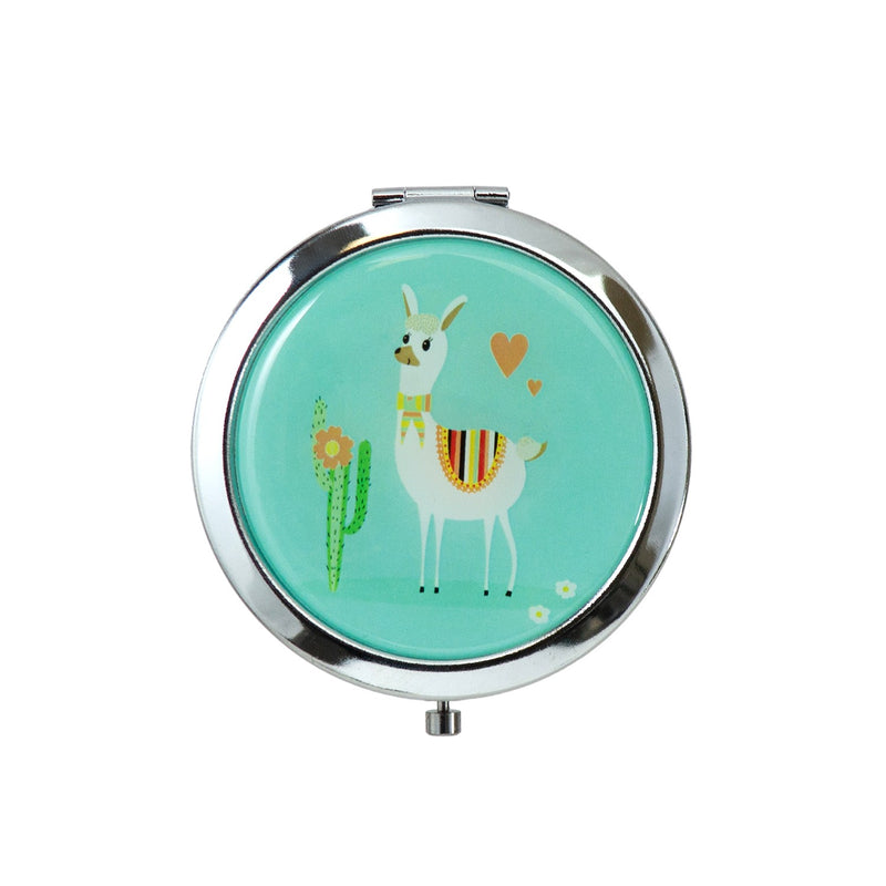 Wholesale Round Cosmetic Mirror in Assorted Alpaca Prints - Bulk Case of 48 - 801-ALPACA-48