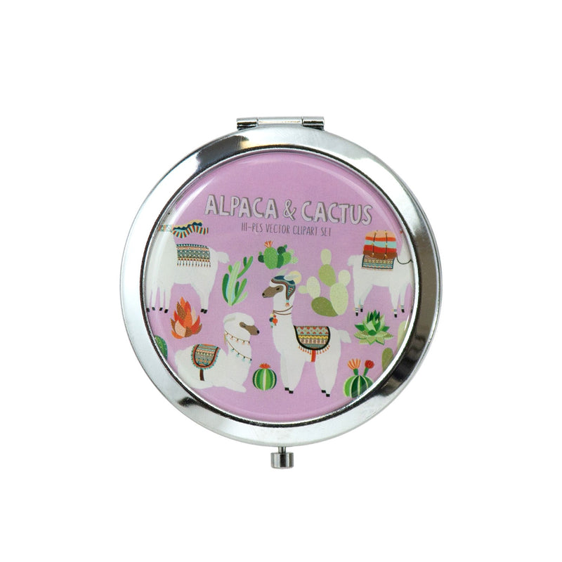 Wholesale Round Cosmetic Mirror in Assorted Alpaca Prints - Bulk Case of 48 - 801-ALPACA-48