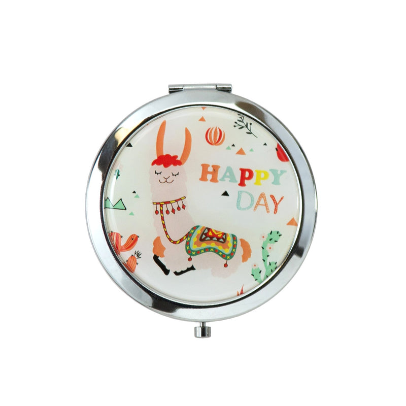 Wholesale Round Cosmetic Mirror in Assorted Alpaca Prints - Bulk Case of 48 - 801-ALPACA-48