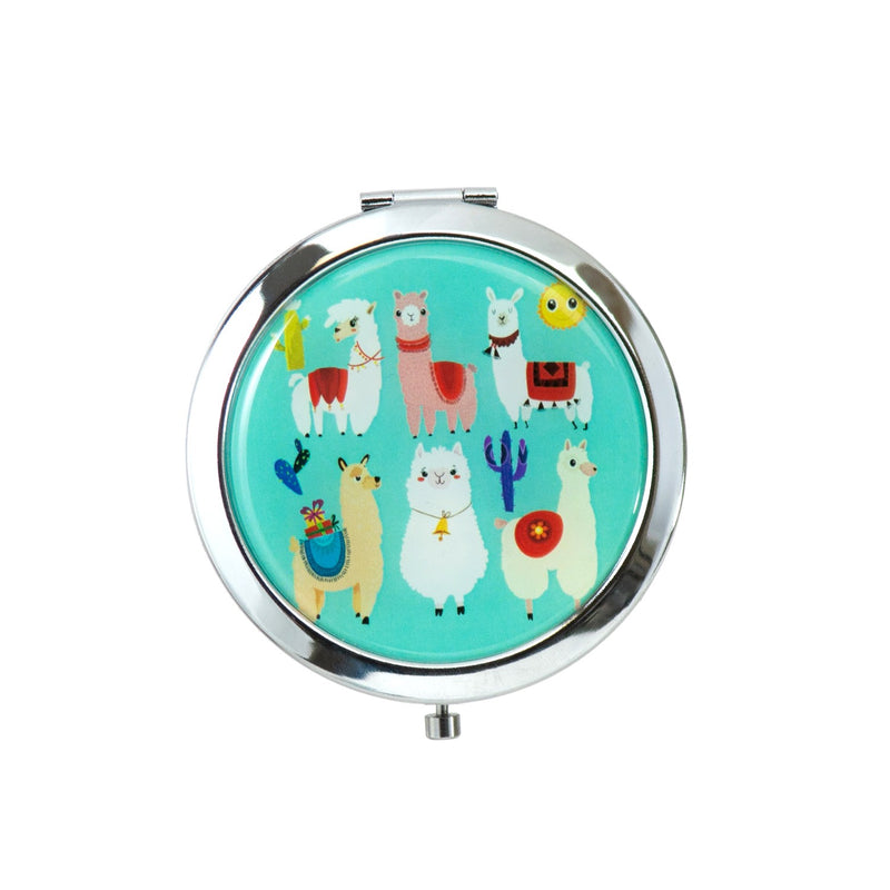 Wholesale Round Cosmetic Mirror in Assorted Alpaca Prints - Bulk Case of 48 - 801-ALPACA-48