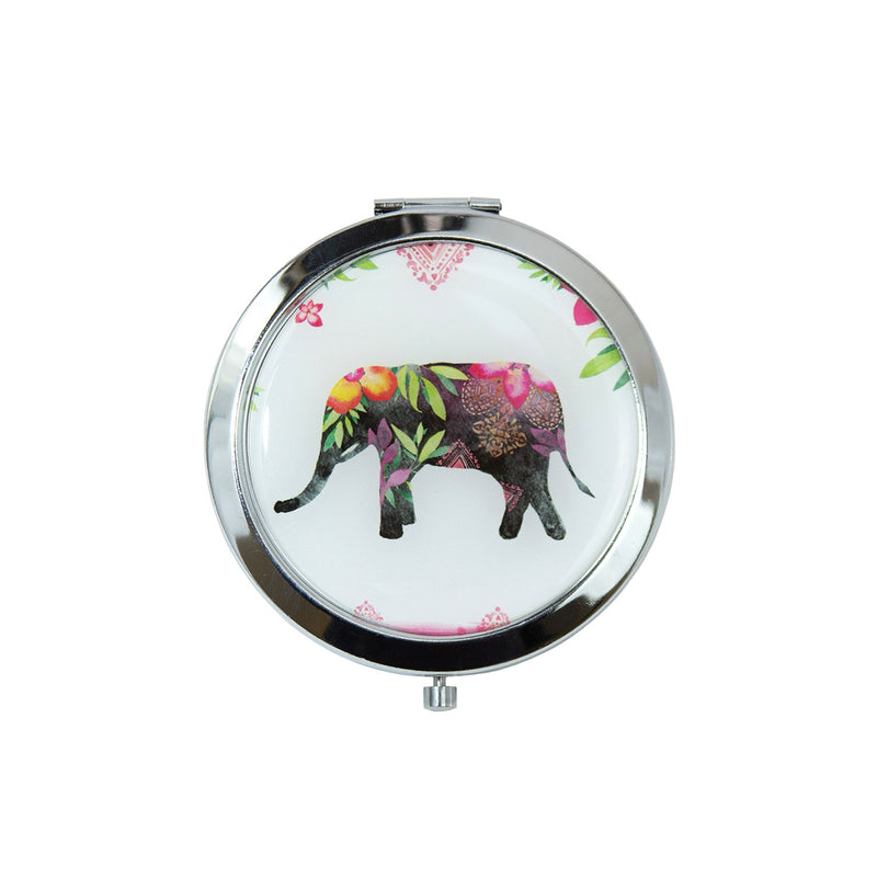 Wholesale Round Cosmetic Mirror in Assorted Elephant Prints - Bulk Case of 48 - 801-ELEPHANT-48