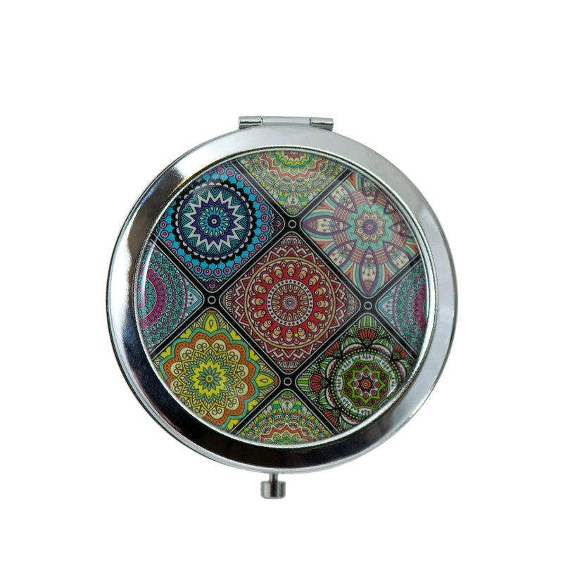 Wholesale Round Cosmetic Mirror in Assorted Tribal Prints - Bulk Case of 48 - 801-TRIBAL-48
