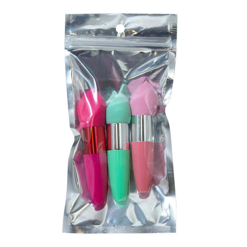 Wholesale 3 Piece Beauty Blender Set with Handles in 3 Assorted Colors - Bulk Case of 24 - 868-24