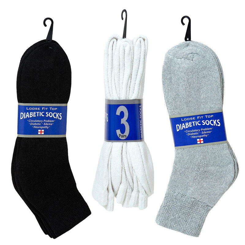 Ankle Loose Fit Diabetic Wholesale Socks Size 10-13 in 3 Assorted Colors - Bulk Case of 120 Pairs