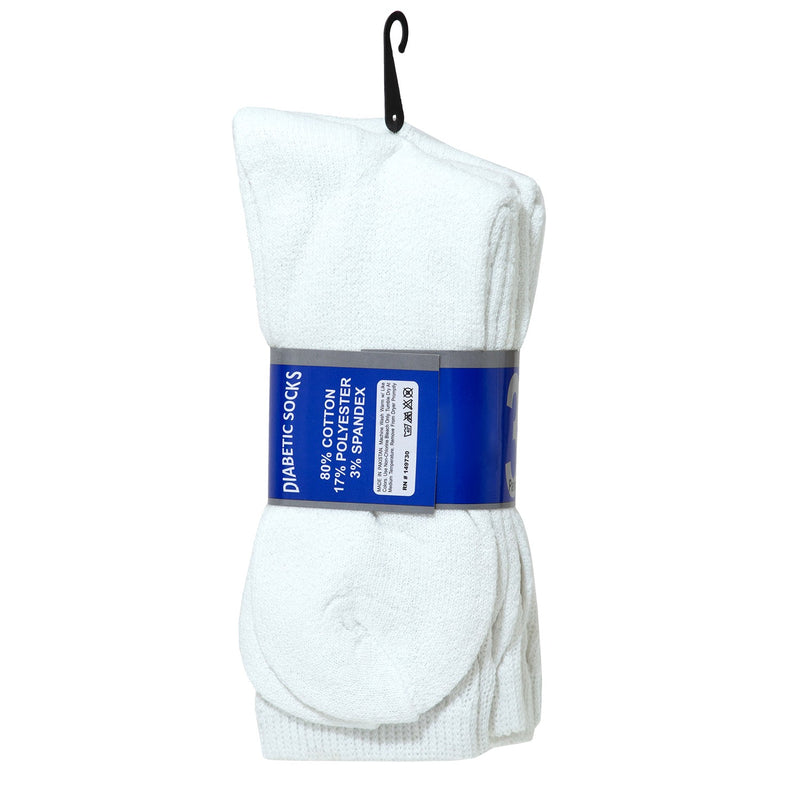 Crew Loose Fit Diabetic Wholesale Socks Size 10-13 in White - Bulk Case of 120 Pairs