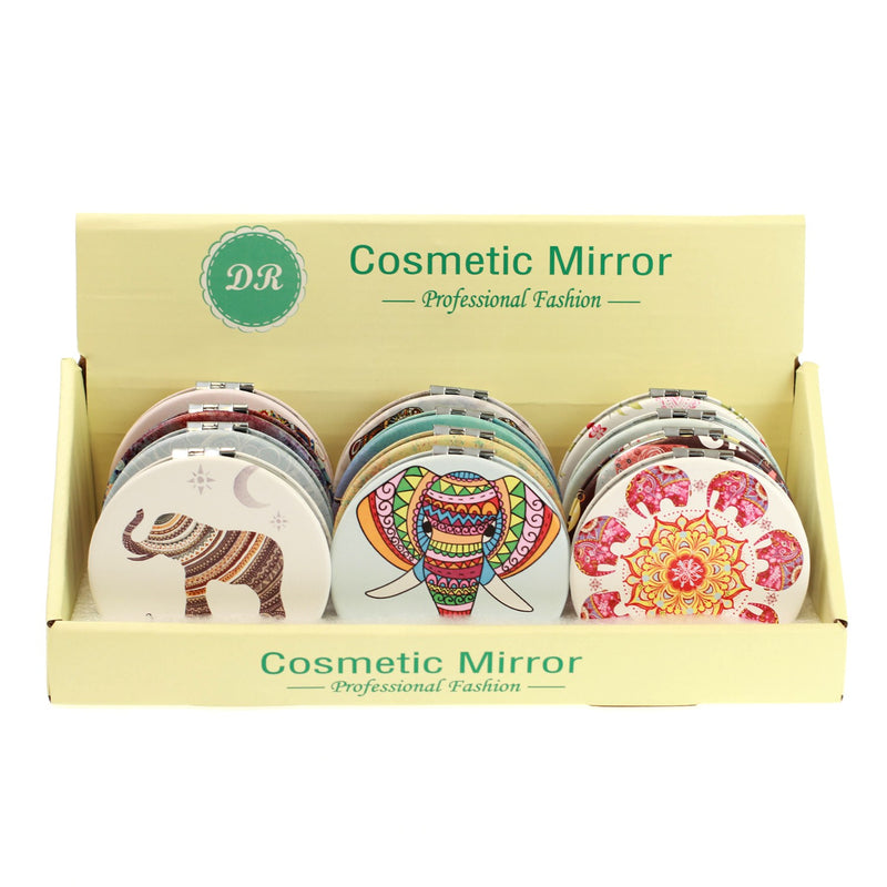 Round Cosmetic Bulk Mirrors in Assorted Elephant Prints - Bulk Case of 48 - 803-ELEPHANT-48