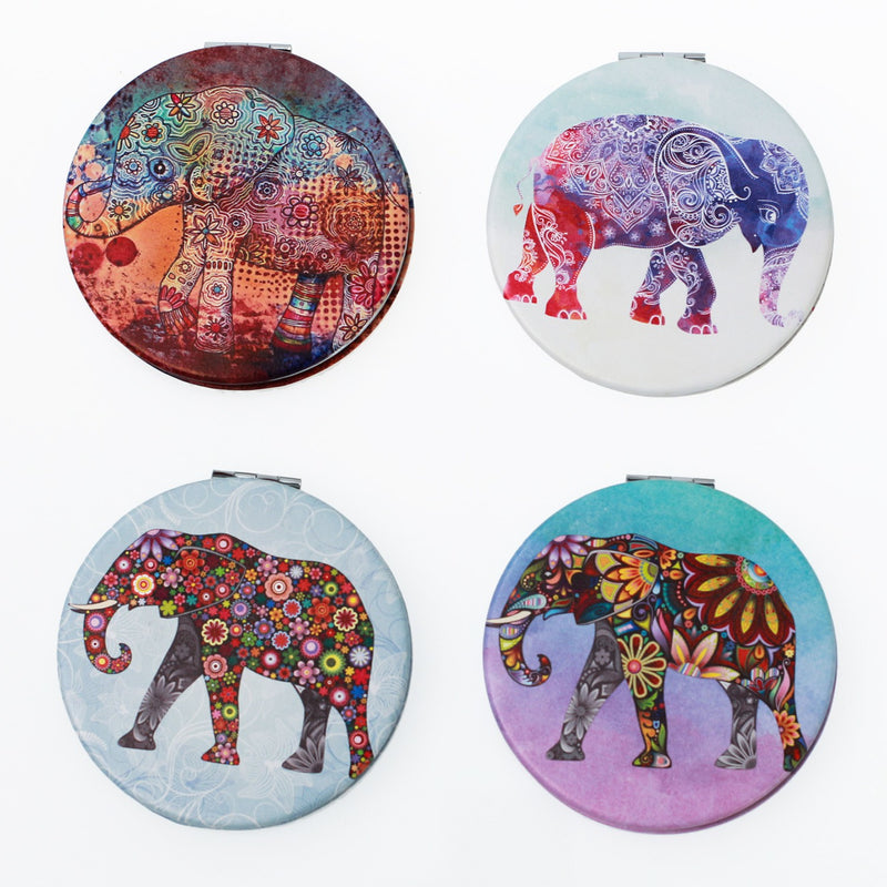 Round Cosmetic Bulk Mirrors in Assorted Elephant Prints - Bulk Case of 48 - 803-ELEPHANT-48