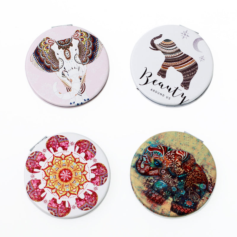 Round Cosmetic Bulk Mirrors in Assorted Elephant Prints - Bulk Case of 48 - 803-ELEPHANT-48