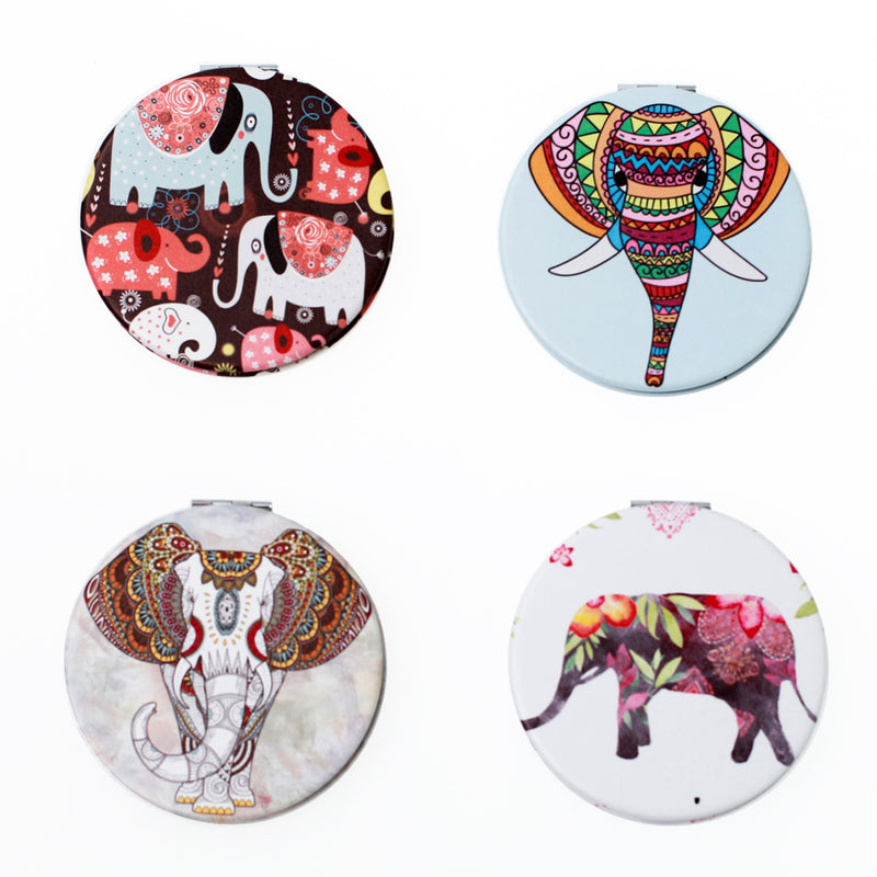 Round Cosmetic Bulk Mirrors in Assorted Elephant Prints - Bulk Case of 48 - 803-ELEPHANT-48