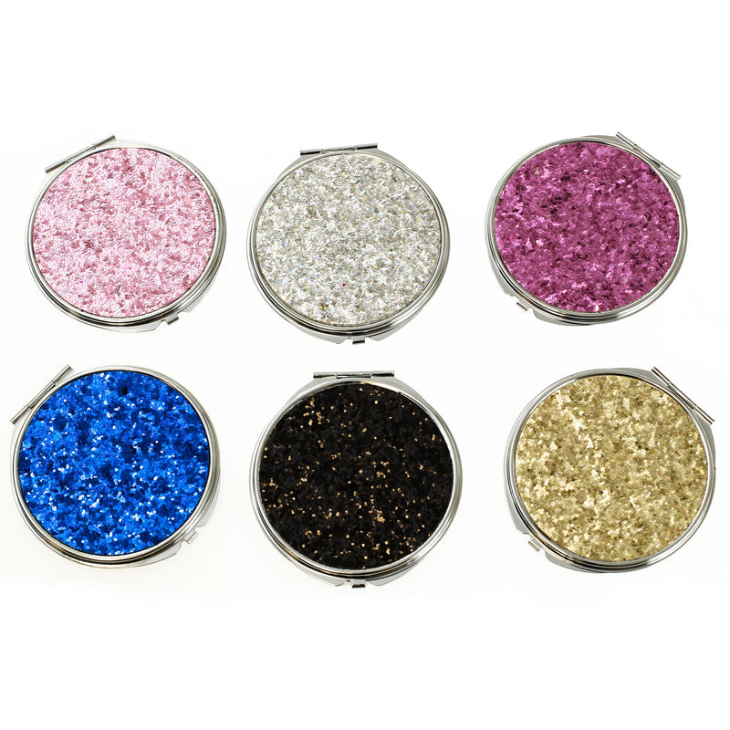 Round Cosmetic Bulk Mirrors in Assorted Sparkle Colors - Wholesale Case of 48 - 803-SPARKLE-48