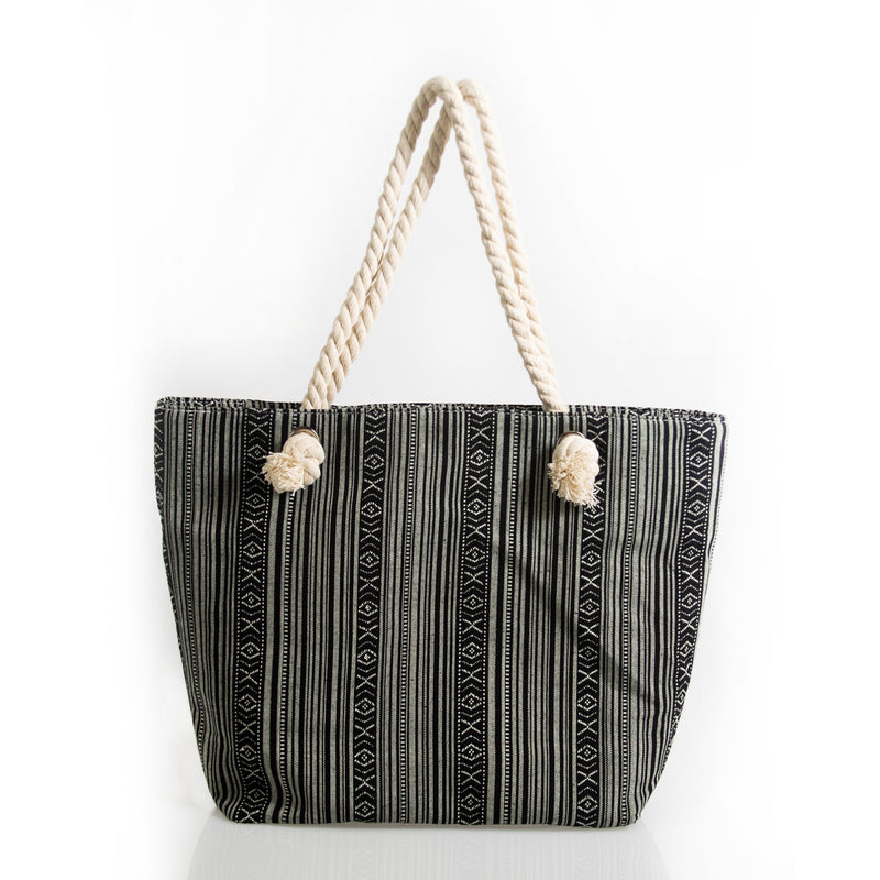 Large Rope Handle Jute Tapestry Bulk Tote Bags in 3 Assorted Styles - Wholesale case of 24 - 334-24