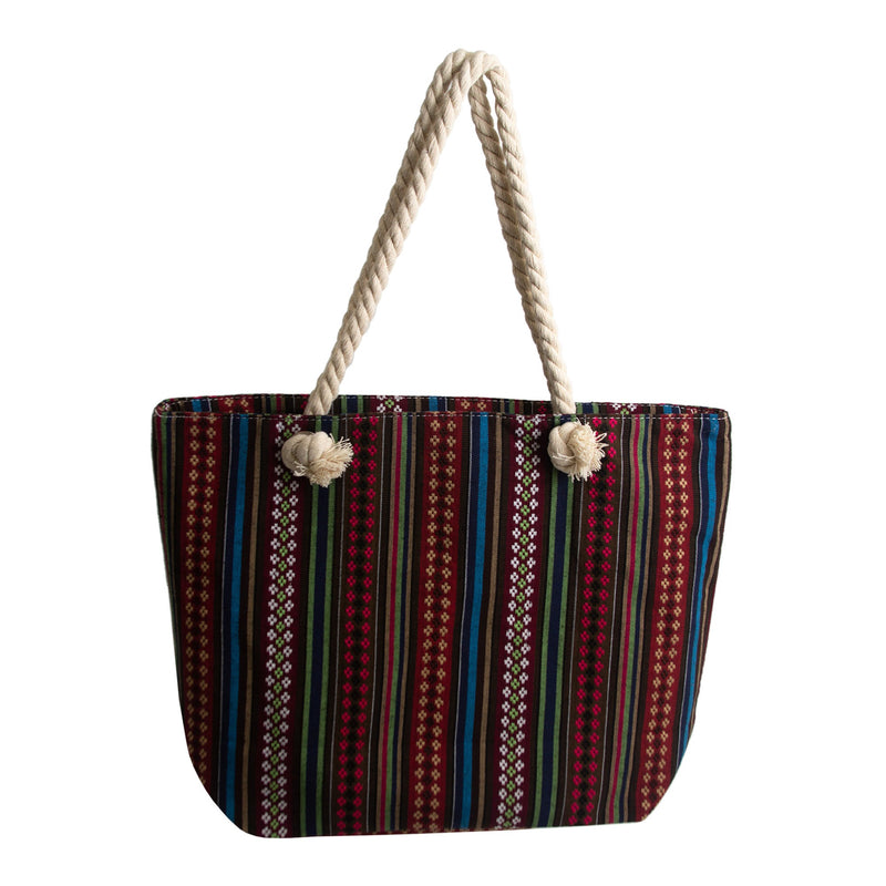 Large Rope Handle Jute Tapestry Bulk Tote Bags in 3 Assorted Styles - Wholesale case of 24 - 334-24