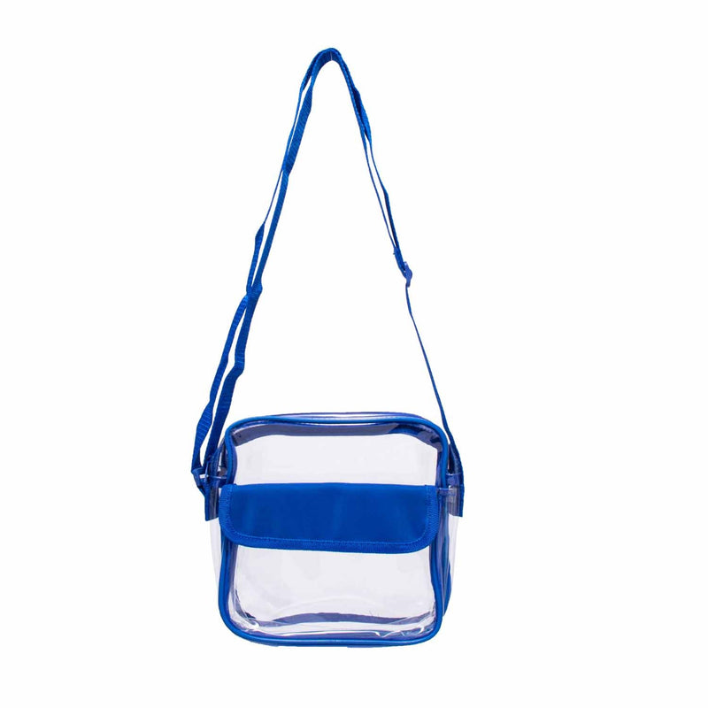 8" PVC Clear Bag with Velcro Pouch in Assorted Colors - Case of 24 Wholesale Bags