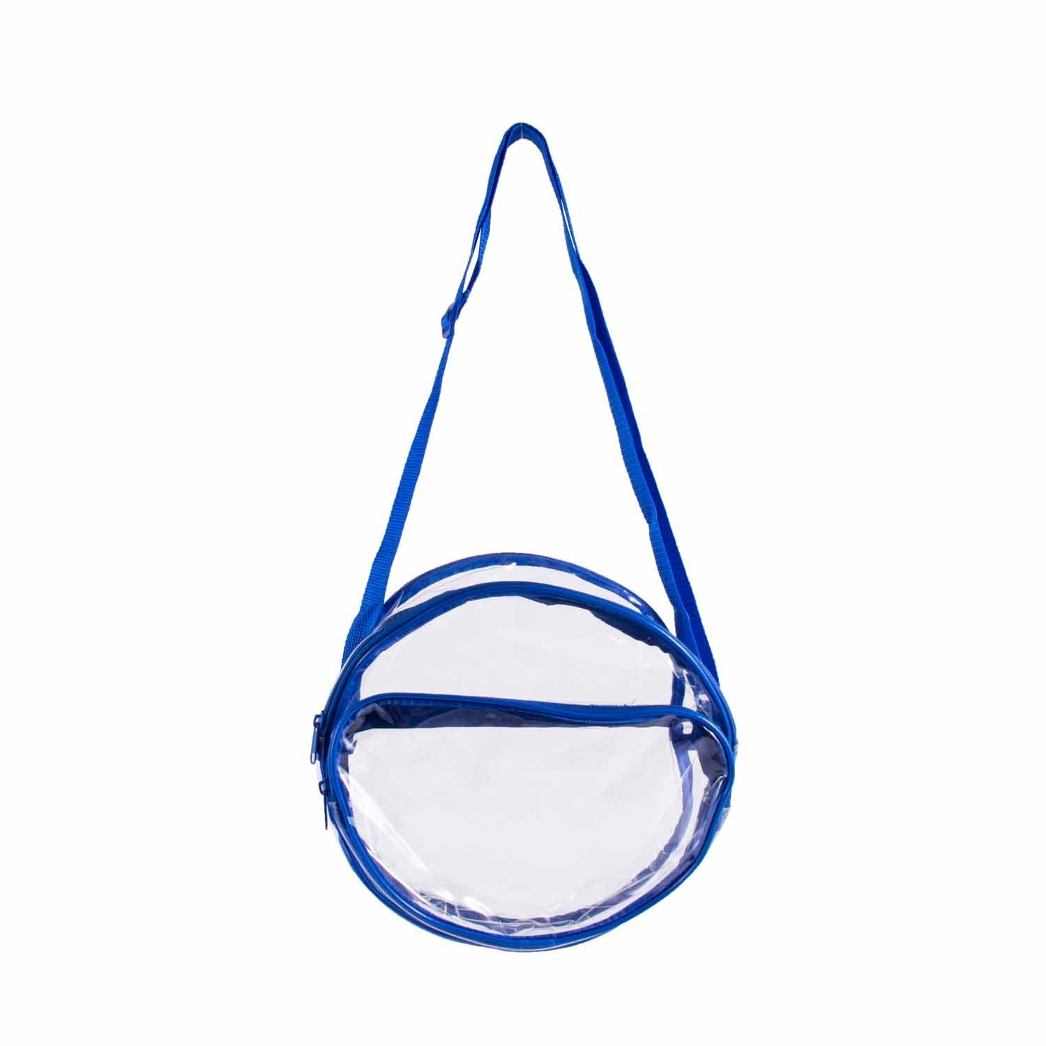 CLEARANCE WHOLESALE 10" CLEAR ROUND CROSSBODY (CASE OF 24 - $2.50 / PIECE) Wholesale Transparent Bag in Assorted Colors SKU: 10-ROUND-24