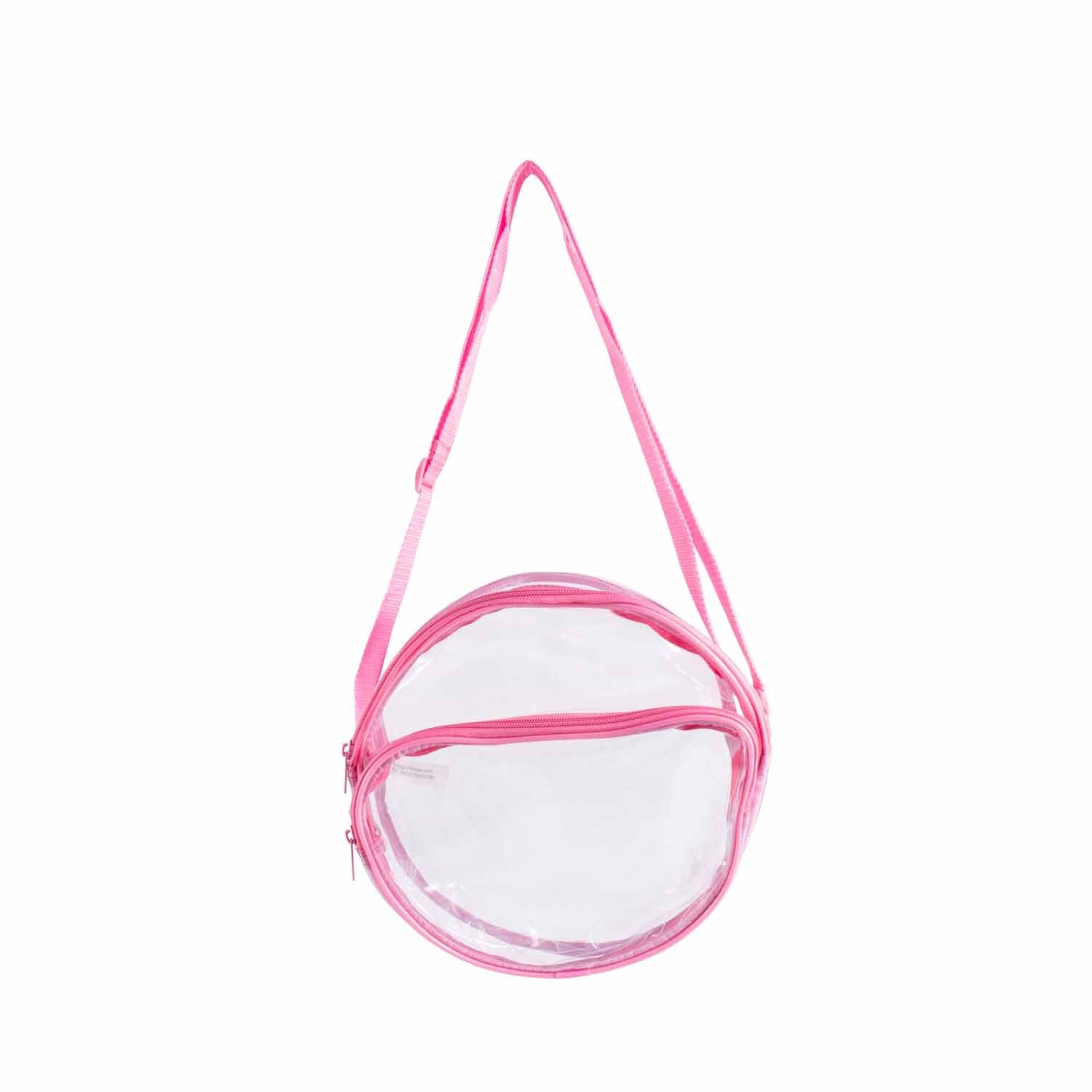 CLEARANCE WHOLESALE 10" CLEAR ROUND CROSSBODY (CASE OF 24 - $2.50 / PIECE) Wholesale Transparent Bag in Assorted Colors SKU: 10-ROUND-24