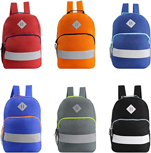 24 pack 17" Reflective Wholesale Backpack in Assorted Colors - Bulk Case of 24