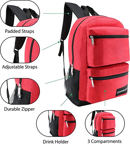 24 Pack of 17" Deluxe and Bungee Wholesale Backpack in Assorted Colors - Bulk Case of 24