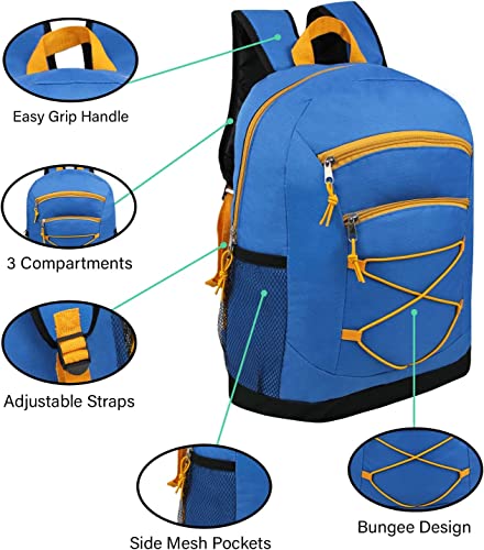 24 Pack of 17" Deluxe and Bungee Wholesale Backpack in Assorted Colors - Bulk Case of 24