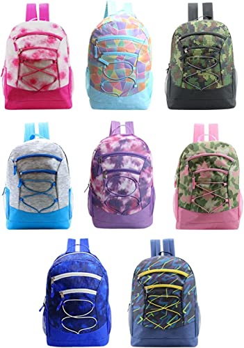 24 Pack of 17" Bungee Wholesale Backpack in Assorted Prints - Bulk Case of 24
