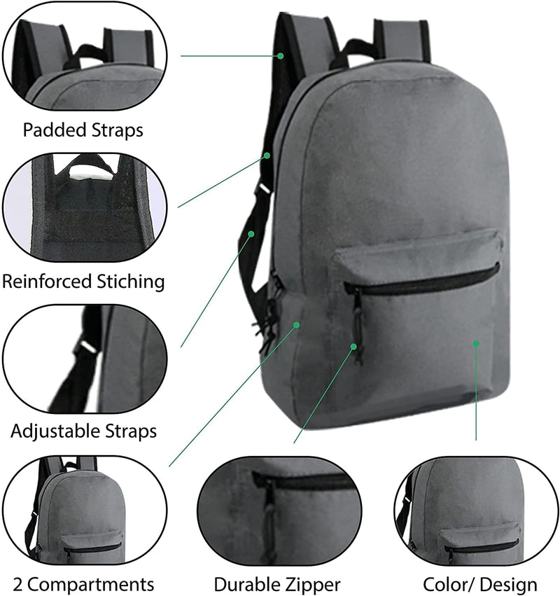 18 Piece Wholesale Basic School Supply Kit With 17" Backpack - Bulk Case of 12 Backpacks and Kits