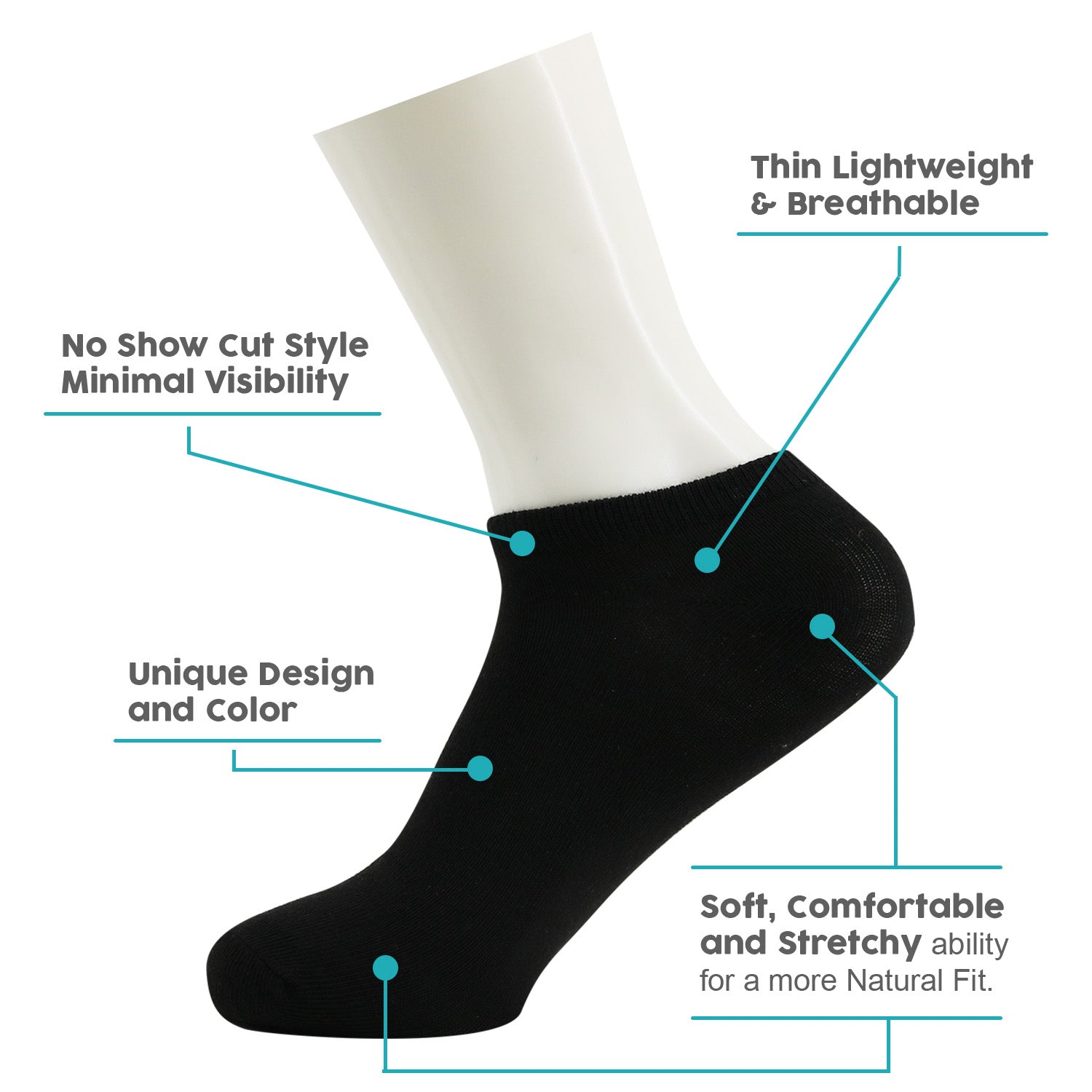 Women's No Show Wholesale Socks, Size 6-8 in Black - Bulk Case of 96 Pairs