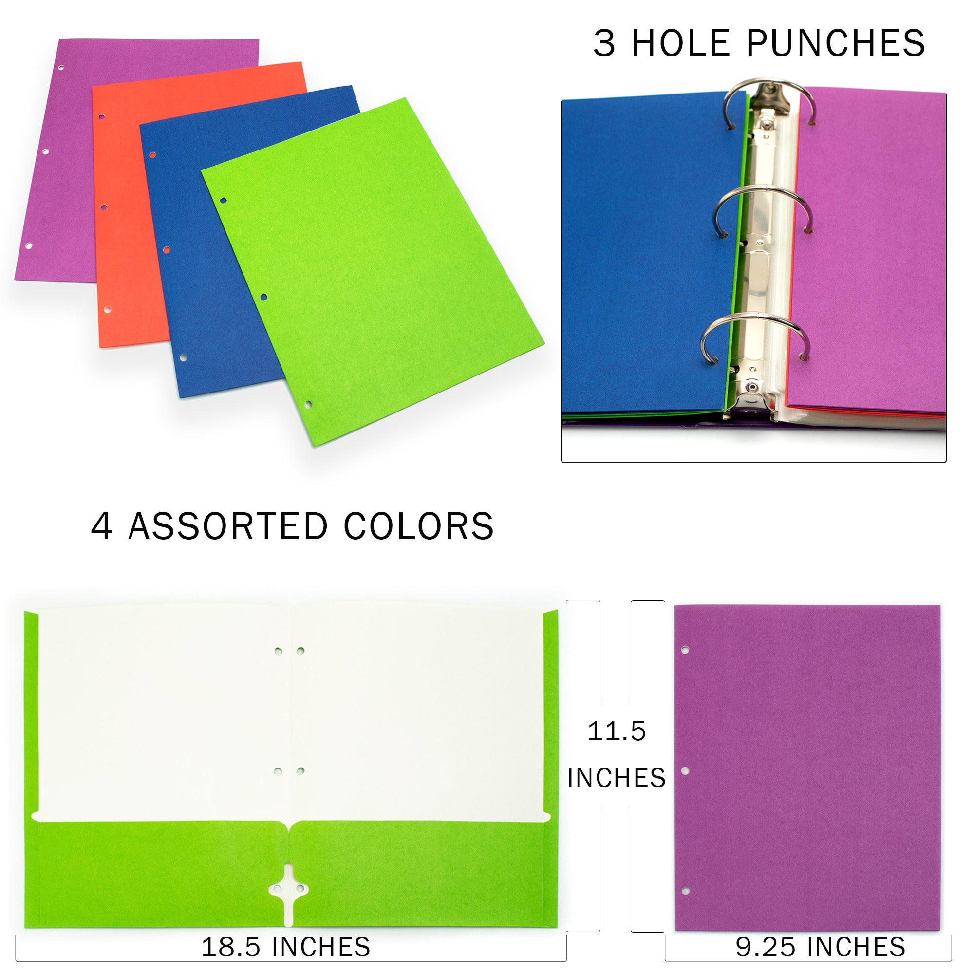 4 Assorted Colored Folders - Bulk School Supplies Wholesale Case of 200 -Folders