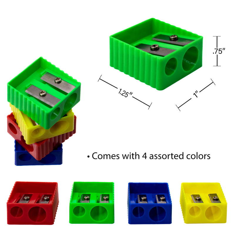 Kids 2 Hole Pencil Sharpener in 4 Assorted Colors - Wholesale School Supplies Bulk Case of 240