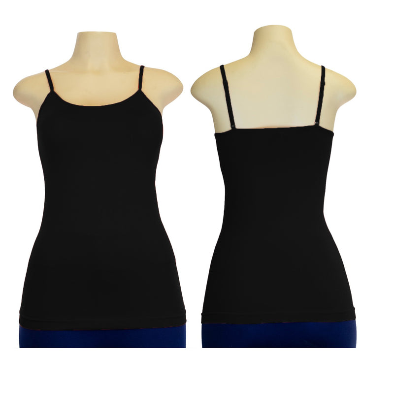Wholesale Women's One Size Fits All Camisole Tank Tops in Black - Bulk Case of 24 - CAMI100-BLACK-24