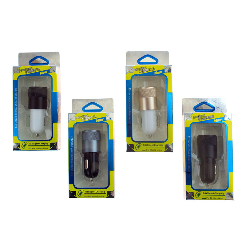 Wholesale 2 Slot Black USB Car Charger in 4 Assorted Colors - Bulk Case of 24 - 8839-USB-CHARGER-ASST-24