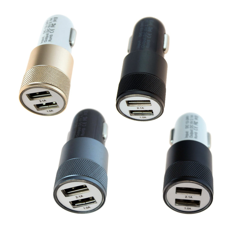 Wholesale 2 Slot Black USB Car Charger in 4 Assorted Colors - Bulk Case of 24 - 8839-USB-CHARGER-ASST-24