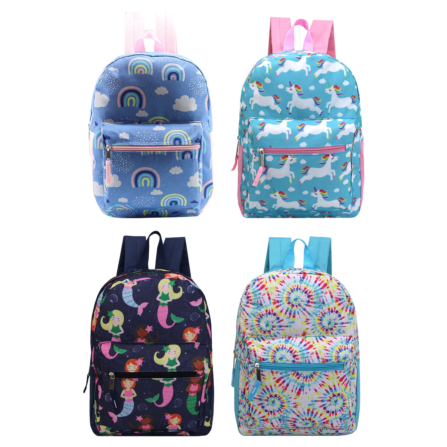 15" Kids Basic Wholesale Backpack in Assorted Prints- Bulk Case of 24