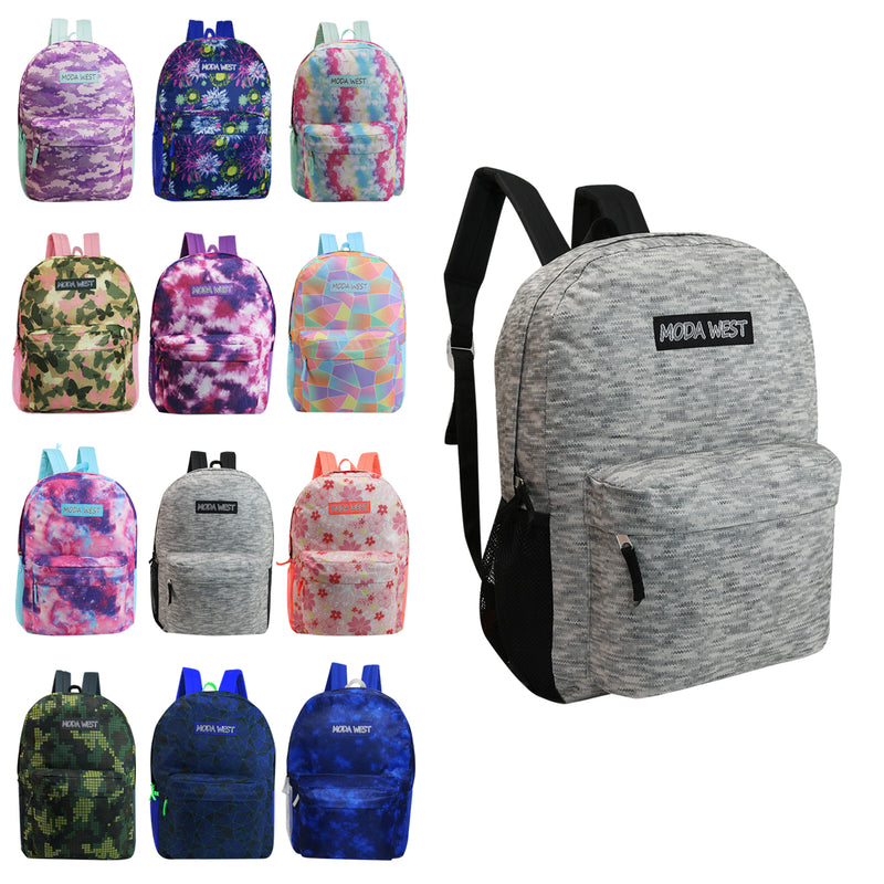 17" Classic Wholesale Backpack in 12 Colors - Bulk Case of 24