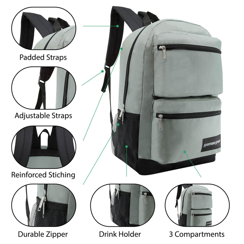 19" Deluxe Wholesale Backpack in 6 Assorted Colors - Bulk Case of 24 Backpacks