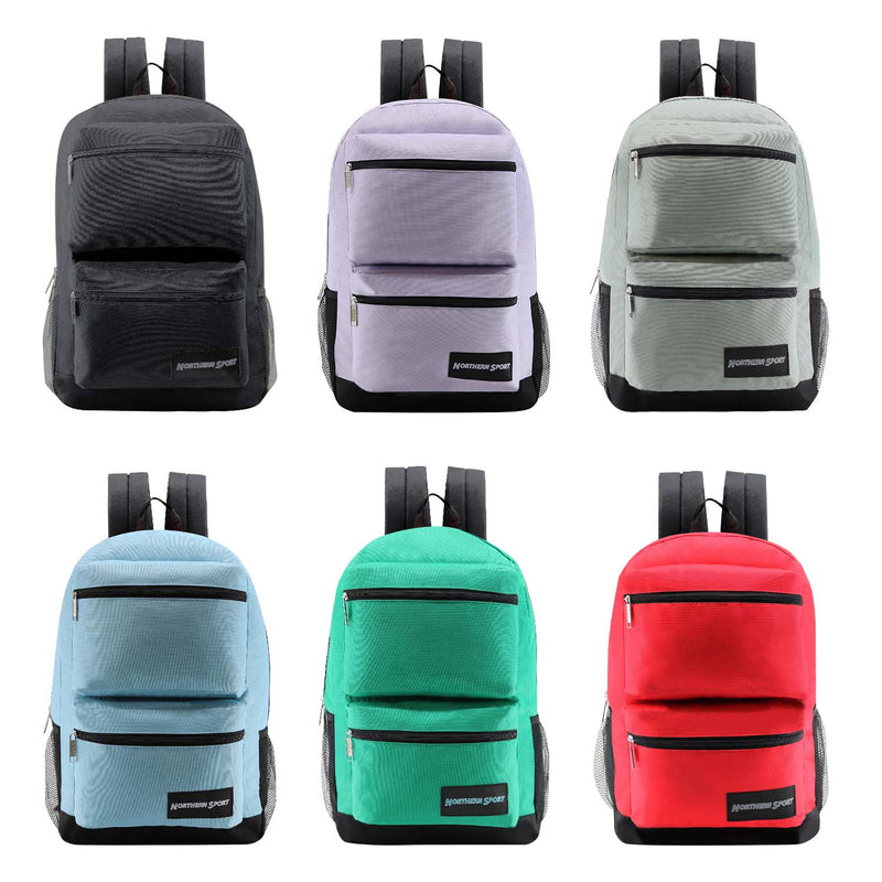 19" Deluxe Wholesale Backpack in 6 Assorted Colors - Bulk Case of 24 Backpacks