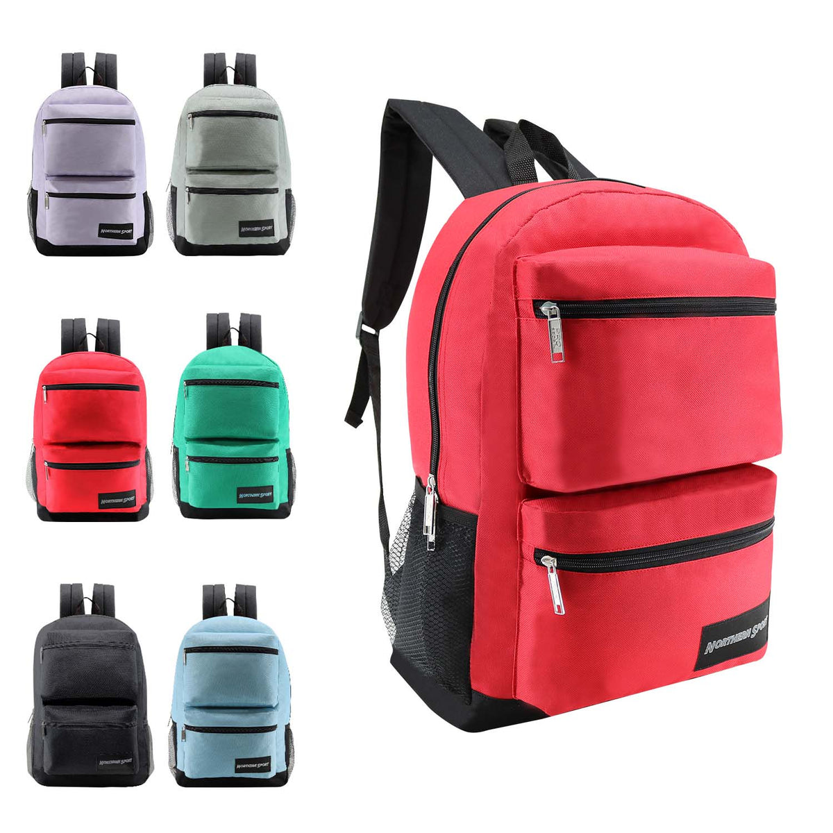 17" Deluxe Wholesale Backpack in Assorted Colors Bulk Case of 24