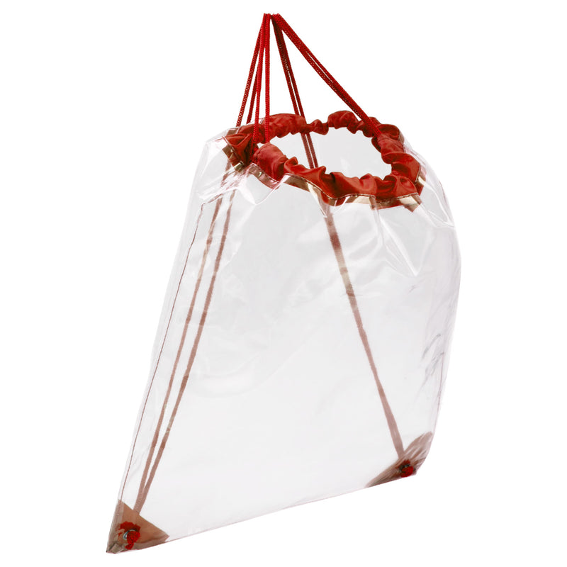 16" Drawstring Wholesale Backpack in Clear with Red - Bulk Case of 100