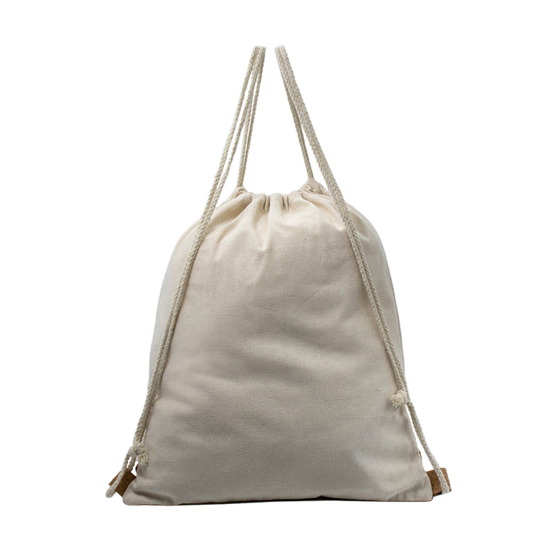16" Drawstring Wholesale Backpack in Natural with Cork - Bulk Case of 100
