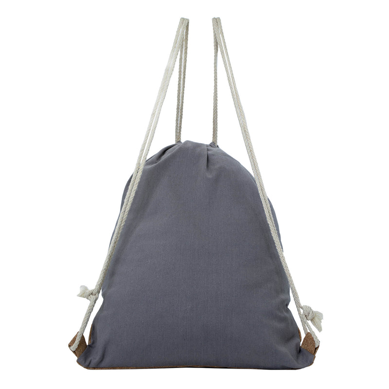 16" Drawstring Wholesale Backpack in Grey with Cork - Bulk Case of 100