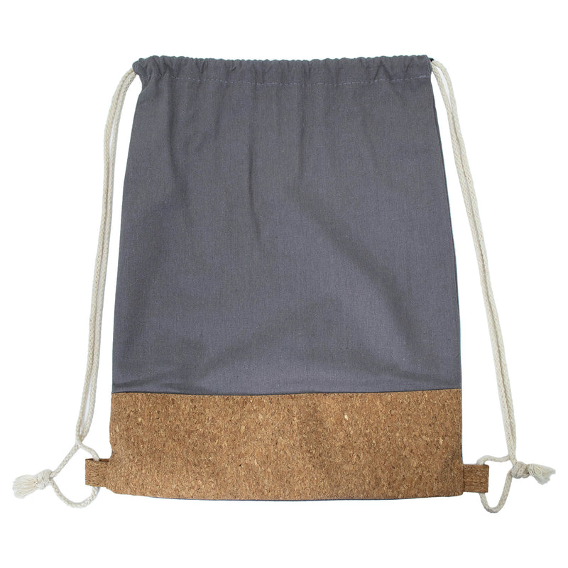 16" Drawstring Wholesale Backpack in Grey with Cork - Bulk Case of 100